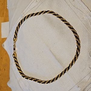 Vintage Crown Trifari Gold-tone Thick Black Rope Twisted Necklace